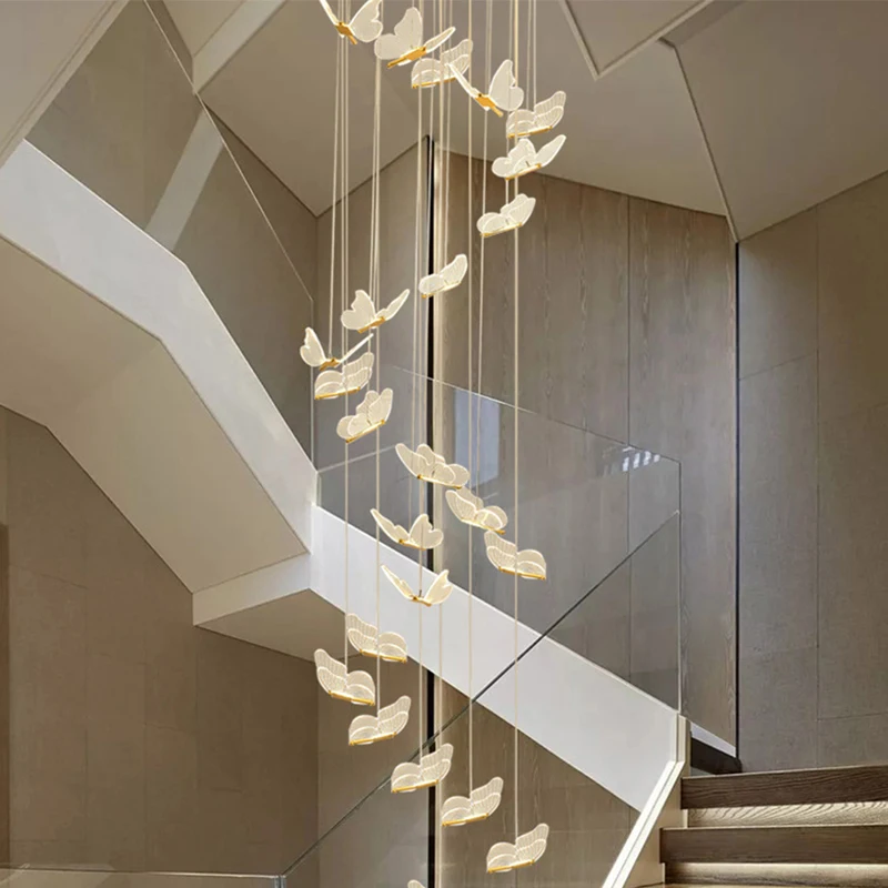 Butterfly Led Pendant Light Indoor Lighting Staircase Duplex Living Room Dining Room Restaurant Art Hallway Decoration