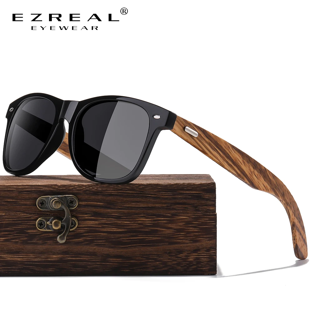 

EZREAL Glasses Natural Zebra Wooden Sunglasses Women's Polarized Fashion Sun Glasses Original Wood Oculos de sol With Gift Box