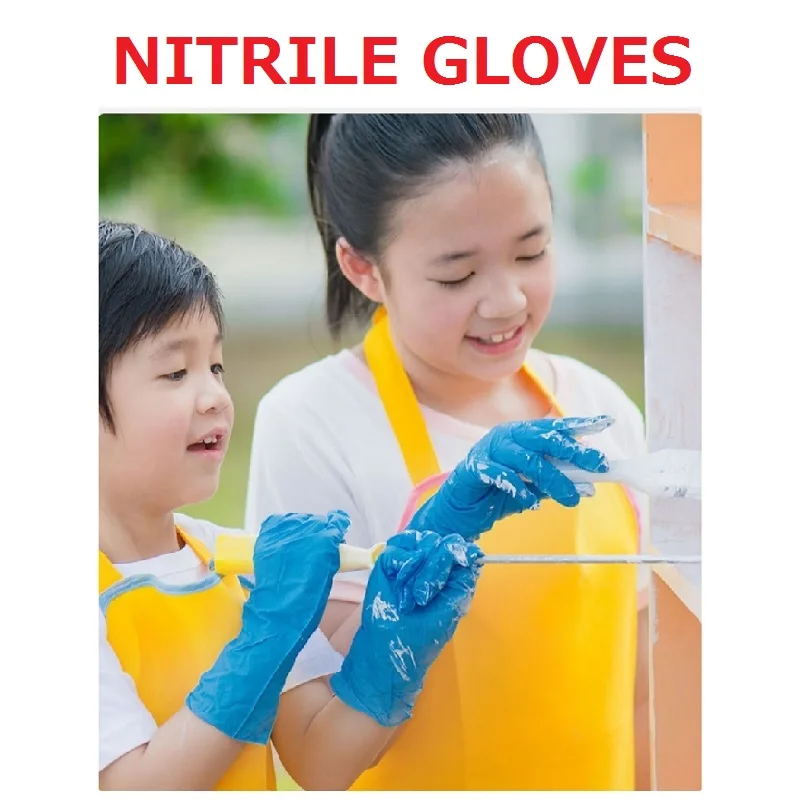 Guantes desechables azules de nitrilo y látex para niños, guante escolar grueso de goma azul, apto para el colegio y la limpieza del hogar, 100/20 unidades