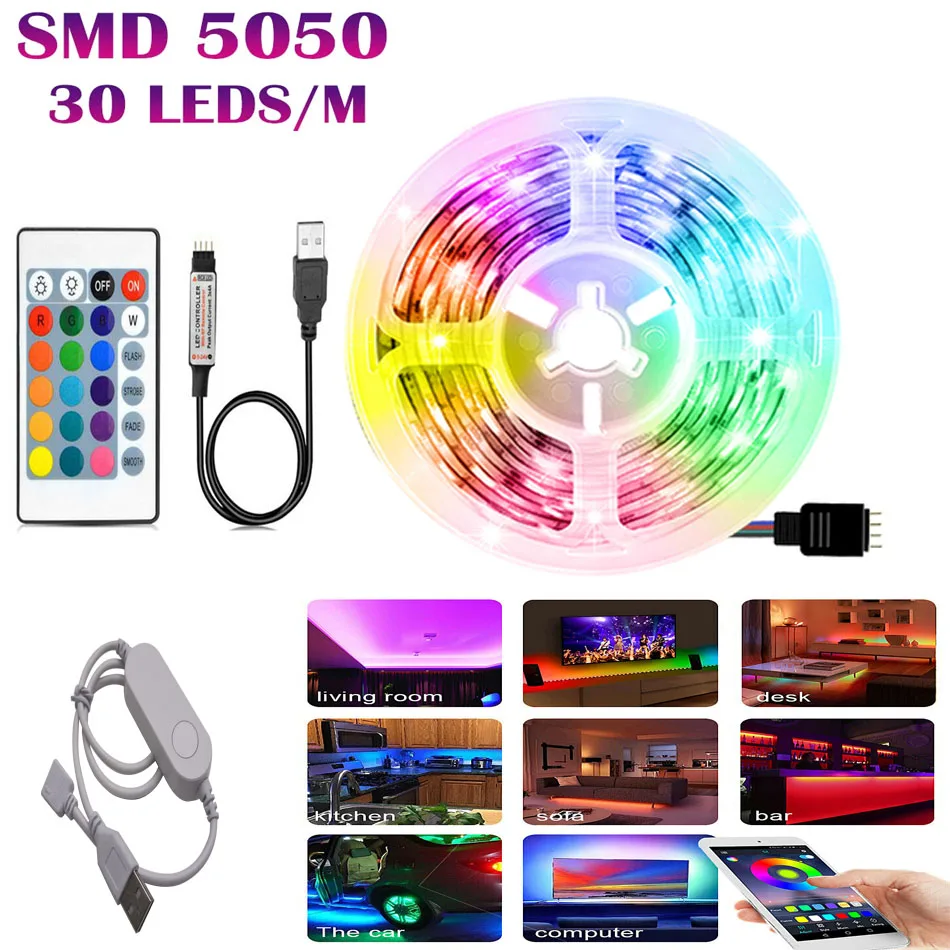 LED light strip 5050 USB 5V RGB strip flexible Tuya WiFi Bluetooth-compatible Control IR Remote TV desktop screen backlight