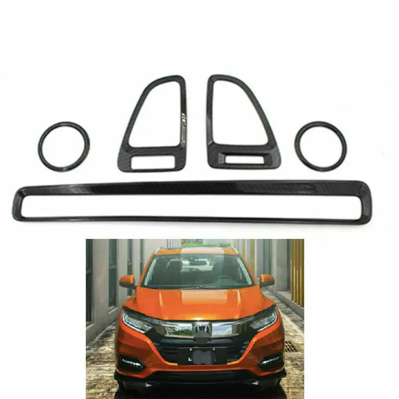 For Honda HR-V Vezel 2016-2020 Carbon Look Dashboard L&R Air Outlet Vent Moulding Cover Trim Car Accessories 5Pcs