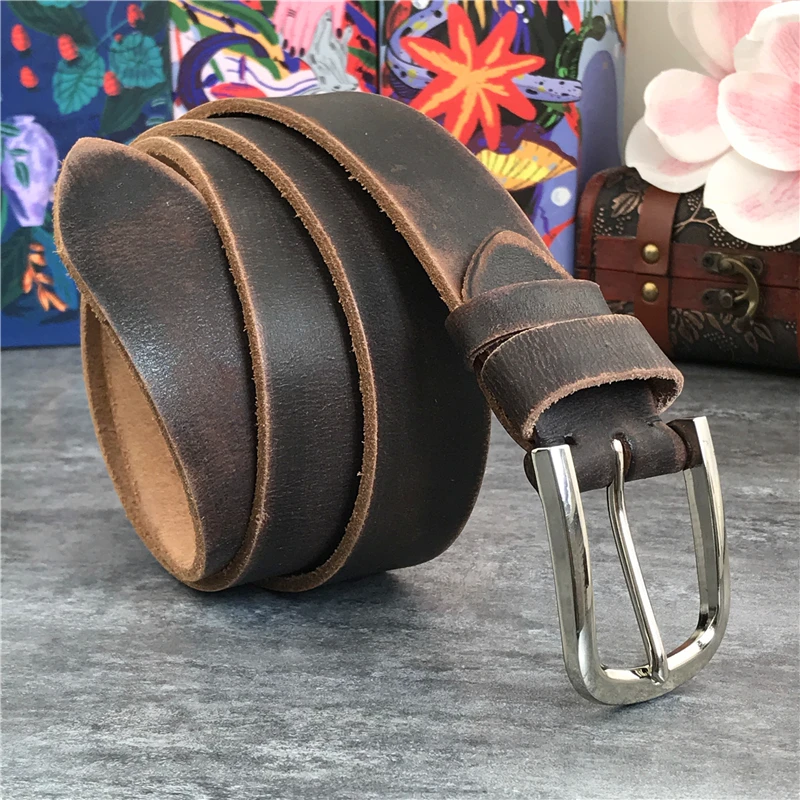 Ceinture en cuir véritable pour hommes, Vintage, à ardillon métallique, large, avec boucle, pour Jeans, MBT0048