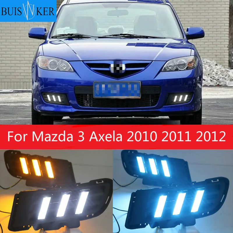 

1Pair DRL For Mazda 3 Axela 2010 2011 2012 Daytime Running Lights fog lamp cover headlight 12V Daylight with Yellow