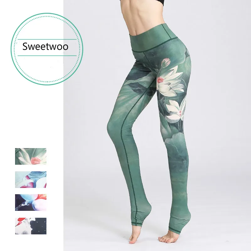 

2019 Gym Women Fitness Yoga Pants Slim High Waist Sport Leggings Elastic Romantic Printed Long Tights For Running Tummy Control