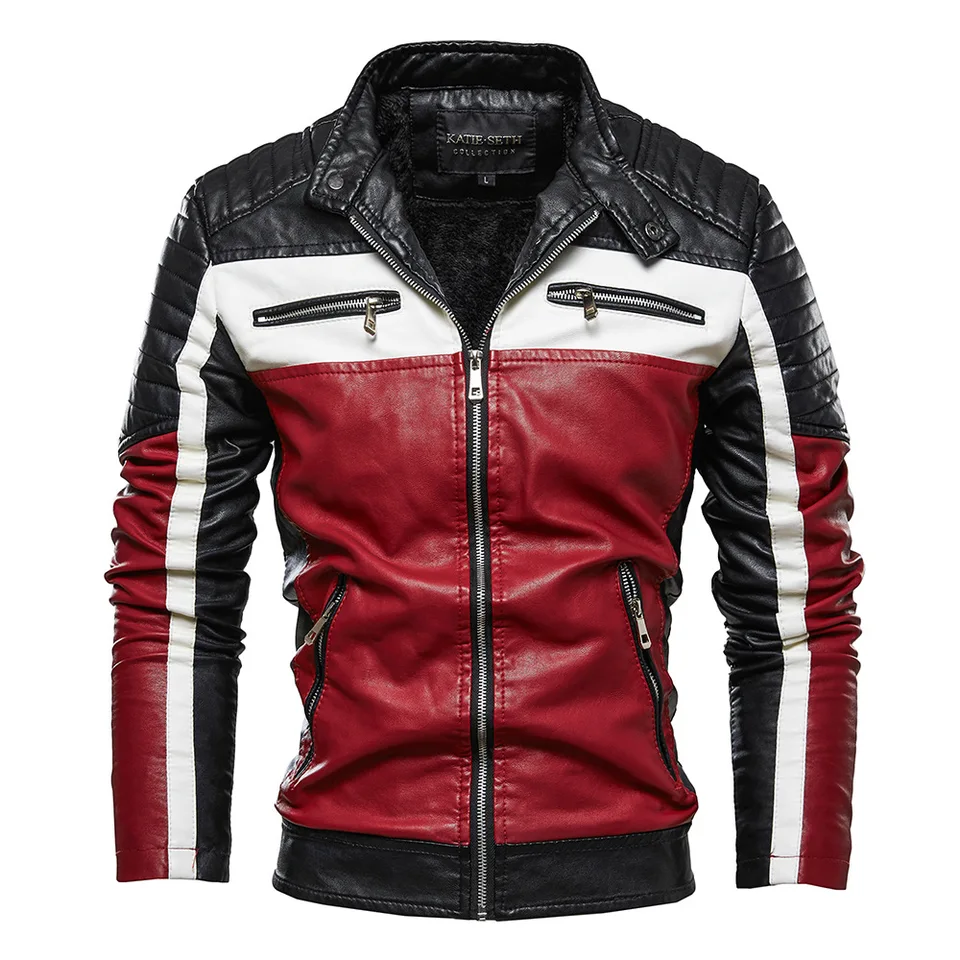 Men Yellow Leather Jacket Patchwork Biker Jacket Men Casual Zipper