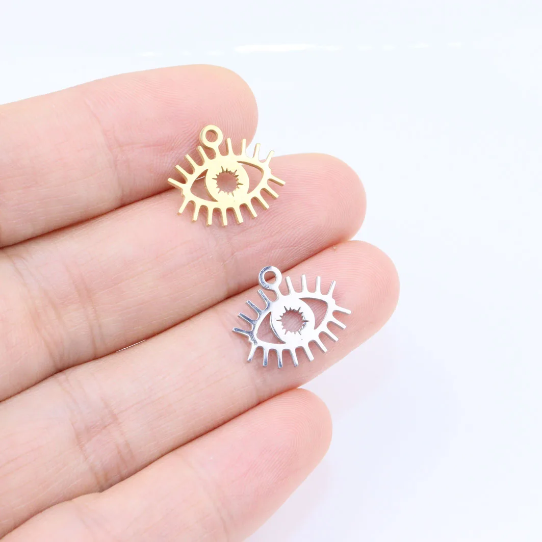 10pcs 10*15mm Wholesale Stainless Steel High Quality Mirro Polish Eyes Charms Pendant DIY Necklace Bracelets Unfading Colorless