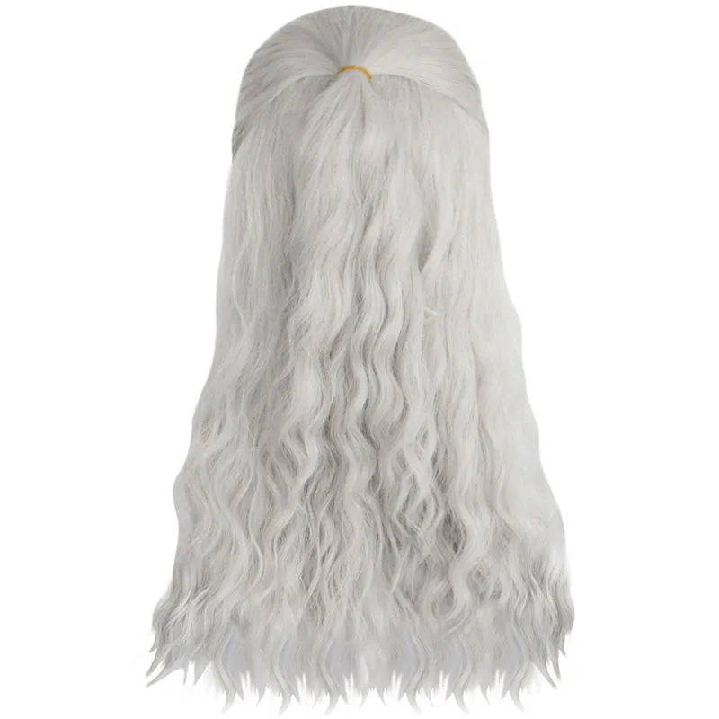 Geralt Wig Long Water Wave Silver White Wigs With Badge Metal Pendant Slice Back Styled Hair Cosplay Wigs + Wig Cap