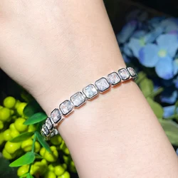 CWWZircons Bling Square Cubic Zirconia Pave Silver Color Bridal Wedding Tennis CZ Bracelets for Women Jewelry Accessories CB260