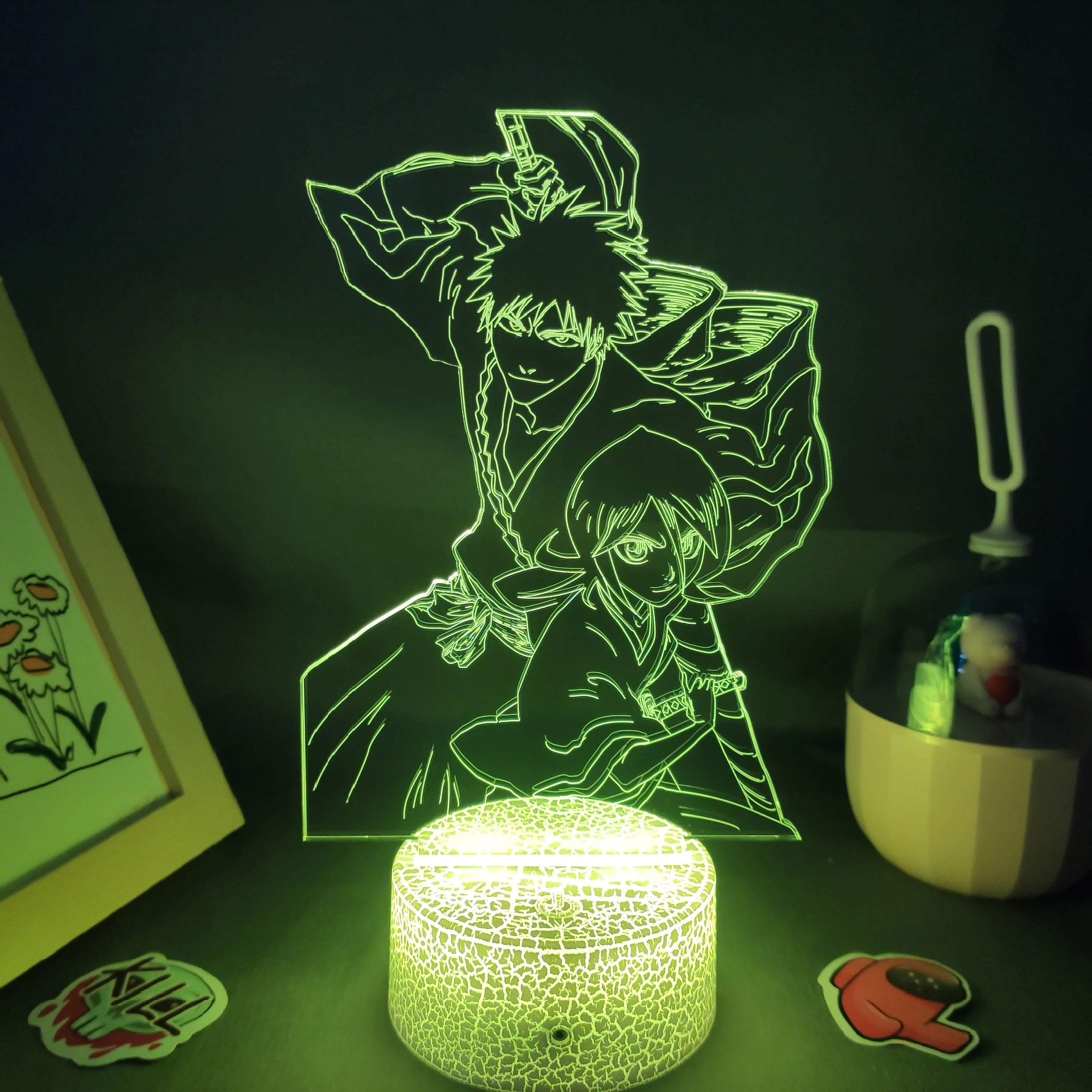 Imagem -06 - Bleach Anime Led Neon Nightlights Figura Ichigo e Rukia 3d Presente de Aniversário para Amigos Decoração Mesa do Quarto Manga Lava Lâmpada