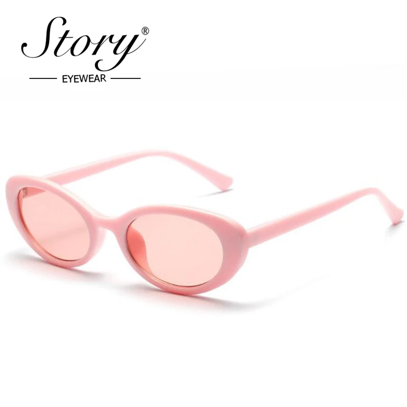 STORY Brand Small Oval Round Sunglasses Ladies 2018 Fashion Retro Cat Eye Sun Glasses Oval Eyewear Pink Lens Women Shades UV400