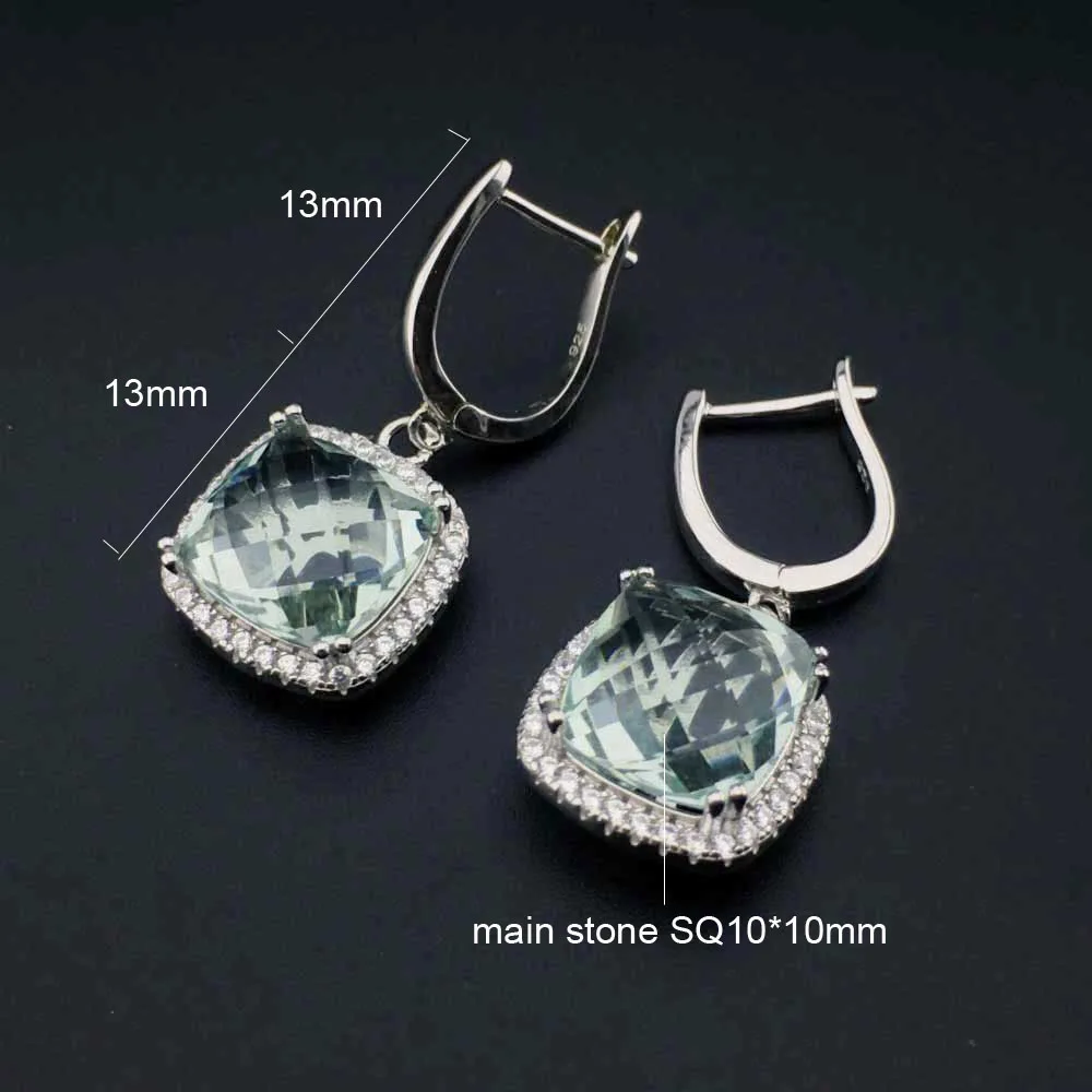 FFGems Natural Green Crystal square big stone hang Sterling 925 Silver Drop Earring For Women Party Wedding Gift box wholesale