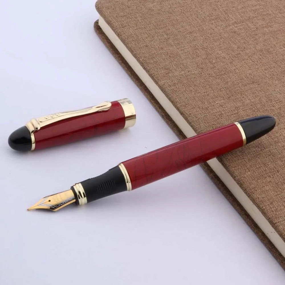 jinhao 450 Fountain Pen Dark Red Pattern Lacquered Golden Trim Nib Stationery Office School Supplies