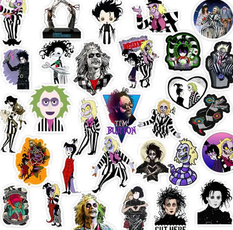 10/30/50pcs  Tim Burton Movie Series   Graffiti Waterproof Skateboard Travel Suitcase Phone Laptop Luggage Stickers Diy Kids