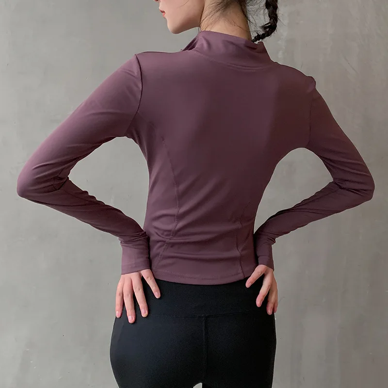 Camisa deportiva de manga larga para mujer, Top transpirable para entrenamiento de gimnasio, chaquetas de Yoga con cremallera y agujeros para los