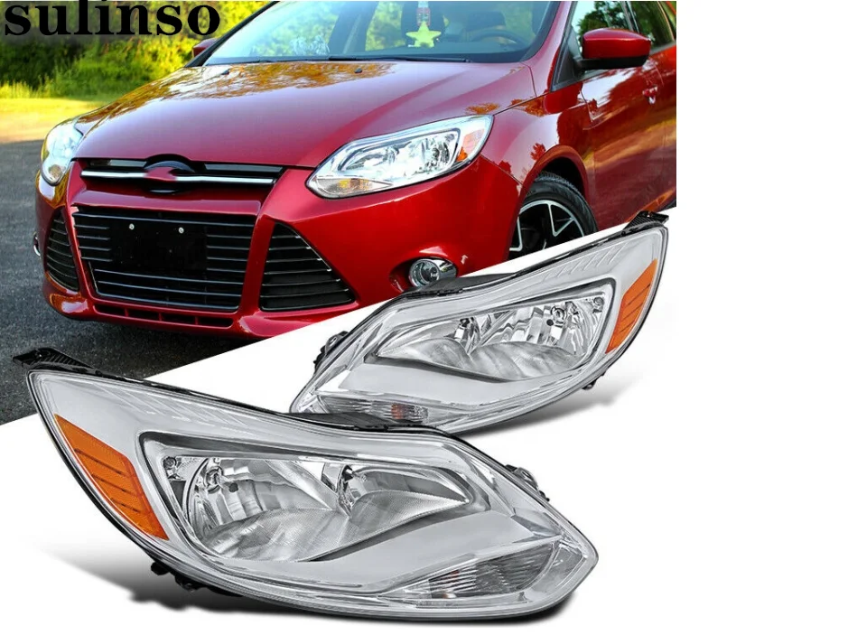 

2PCS Black Housing Left and right Headlight Lamp Chrome Trim Fits for Ford Focus 12-14 USA TYPE