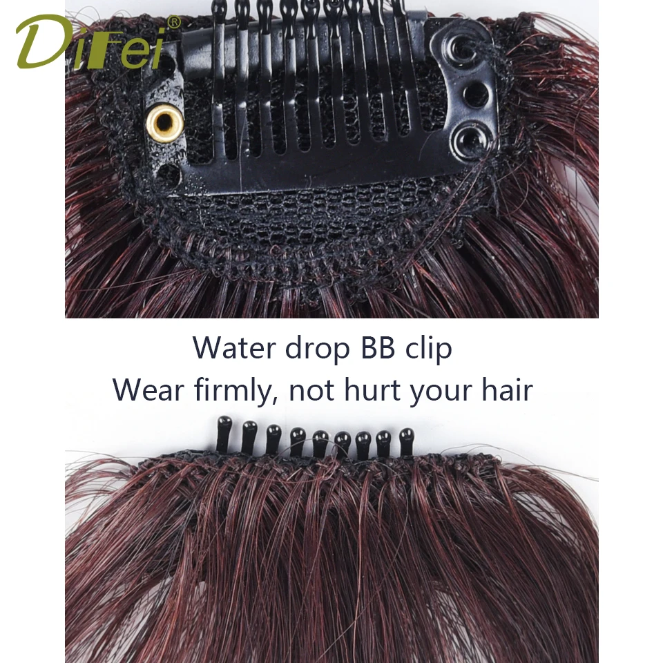 DIFEI-flequillo sintético Natural para mujer, flequillo de parte media, extensiones de dos lados, Clip de cabello, flequillo Invisible francés