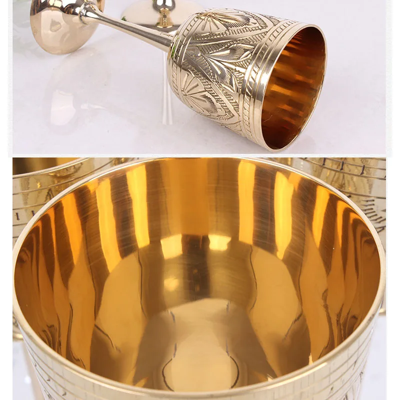 кружка 120ML Pure Brass Wine Glass Classical Wine Cup Handmade Small Goblet Home Bar Party Copper Wine Glass Mug Pattern Random