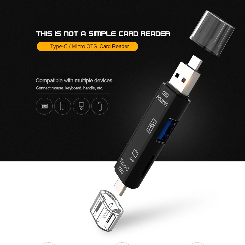 Hoge snelheid 3-in-1 OTG-kaartlezer USB Type C en MicroUSB voor Android Universele TF/USB-uitbreiding Compatibel met computers