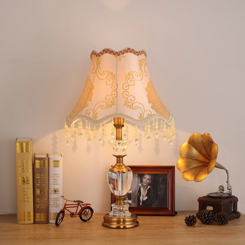 OURFENG LED Table Lamp Luxury Modern Desk Crystal Lamp Iron Bedside Decorative for Home Dining Room Bedroom Office