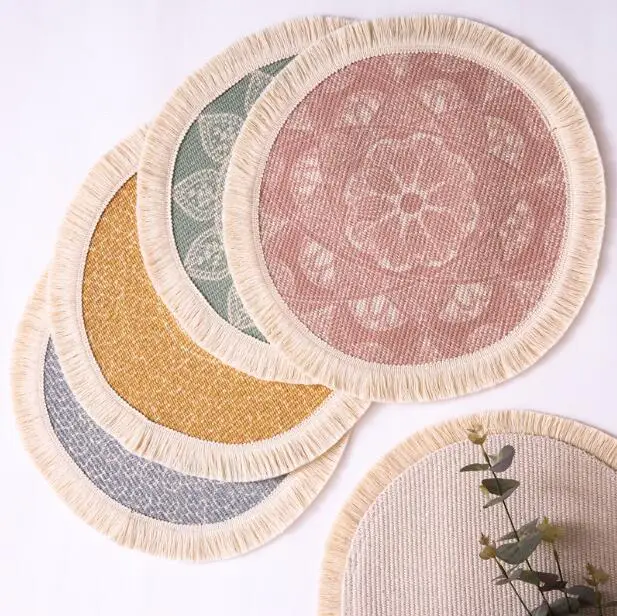 Modern Bohemia Cotton Yarn Round Table Mat Dining Tableware Mat Non-Slip Napkin Bowl Pads Drink Cup Coasters Kitchen Accessories