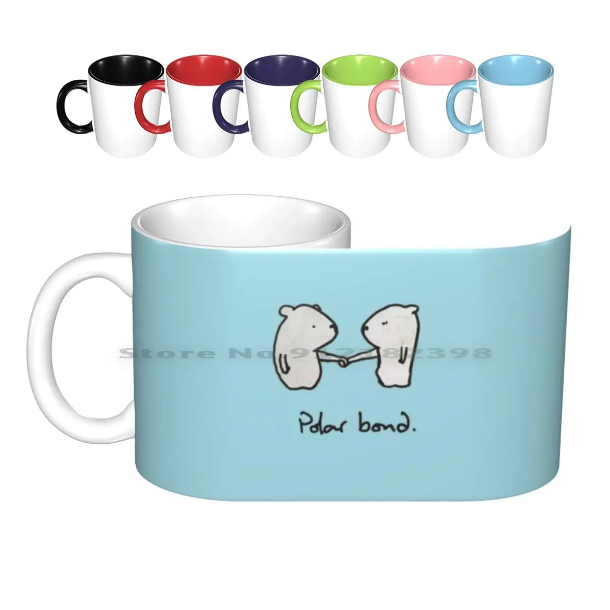 Polar Bond Ceramic Mugs Coffee Cups Milk Tea Mug Polar Bear Bond Joke Chemistry Pun Cute Comic Sketch Ice Snow Funny Ink