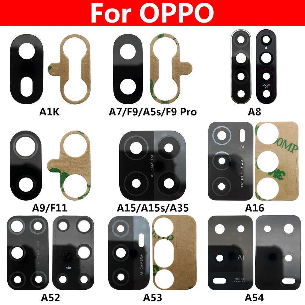 Nuovo obiettivo posteriore in vetro per fotocamera posteriore con Ahesive per Oppo A1k A5S A8 A9 A15 A16 A52 A53 A54 A74 A93 Realme 5 6 C53 C11 Z6