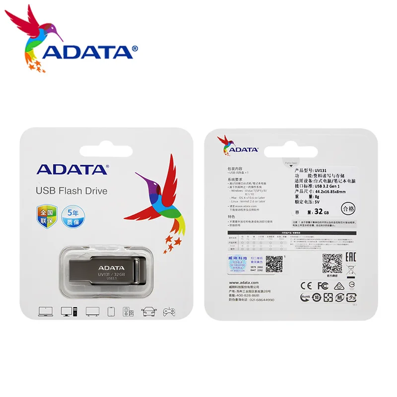 ADATA UV131 USB 3.1 فلاش حملة 16 جيجابايت 32 جيجابايت 64 جيجابايت فلاش ميموري للتخزين عصا معدنية Porble USB3.1 عالية السرعة القلم محرك U القرص للكمبيوتر