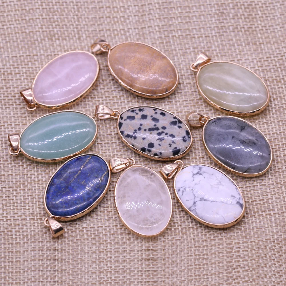 

2pcs Natural Stone Agates Oval Shape Yellow Jades Rose Quartzs Pendant Charm for DIY Earring Necklace Jewelry Making 22x35mm