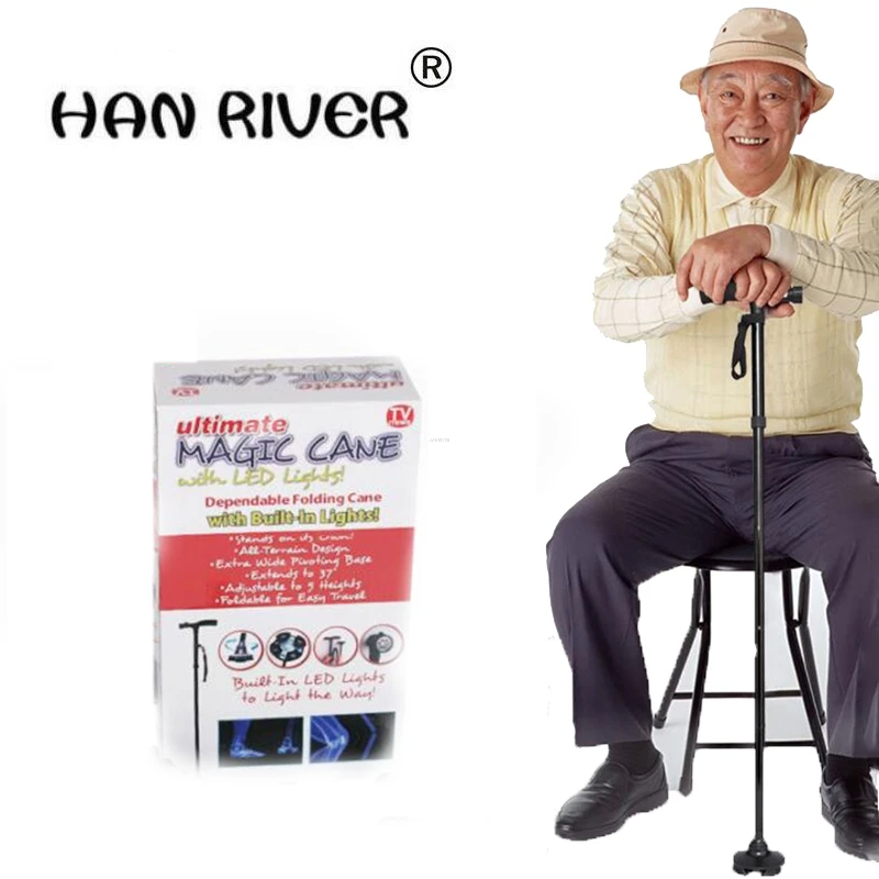 HANRIVER The new hot TV fold belt light aluminium crutch old four foot corners of multi-functional telescopic cane cane