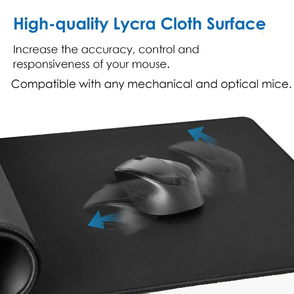 Tapis de souris de jeu tout noir avec bord cousu, base en caoutchouc coordonnante, polymères de souris texturés de qualité supérieure, grande taille, 30x80cm