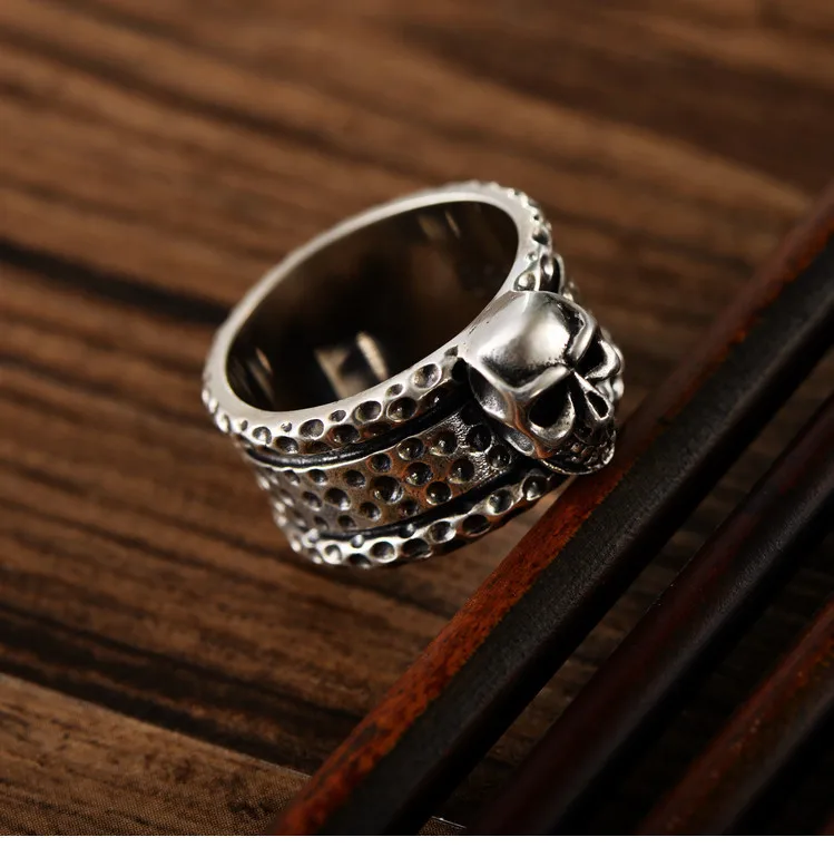 s925 sterling silver domineering snake pattern skull ring street hip-hop exaggerated ring