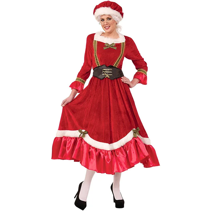 Girl Christmas Santa Claus Dress Cosplay for Adult Mother Grandma Xmas New Year Santa Cosplay Clothes Party Performance Wear