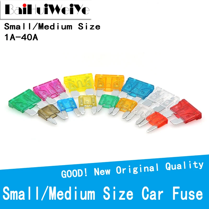 50Pcs/Lot Small Size Medium Size Standard Car Auto Blade Fuse 1A-40A Automotive 1A 2A 3A 5A 7.5A 10A 15A 20A 25A 30A 35A 40A