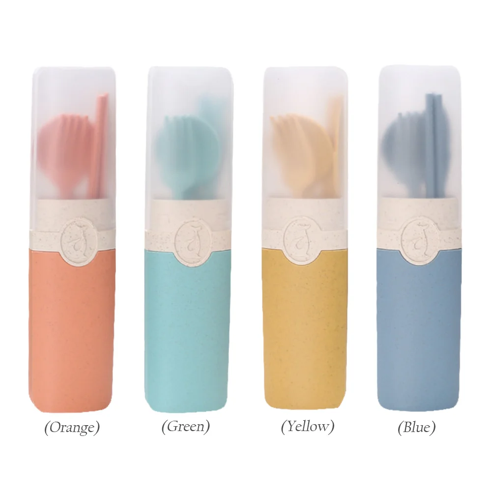 Portable Reusable Spoon Fork Chopsticks Knife Wheat Straw Tableware Cutlery Set Travel Picnic Camping Dinnerware Kits