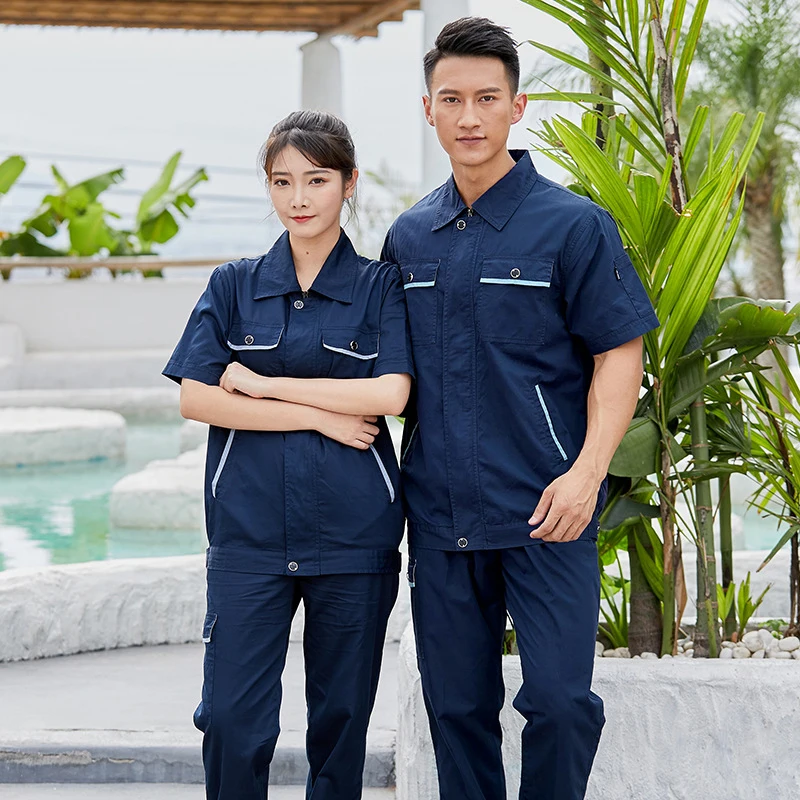 Summer Worker Uniforms 100% Cotton Skin-friendly Soft Coveralls Durable Mechanical Auto Repair Wear-resistant Work Clothing Set