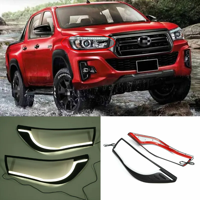 

2PCS LED DRL Daytime Running Light Headlight Lamp Trim Cover Fit For Toyota Hilux Revo 2015 2016 2017 2018