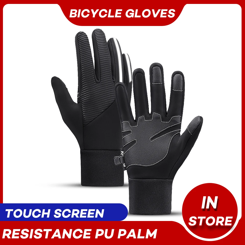 Winter Thicker Velvet Cycling Gloves Anti Slip Waterproof Leather Bike Gloves for Men Women Camouflage Bicycle Gloves Drving