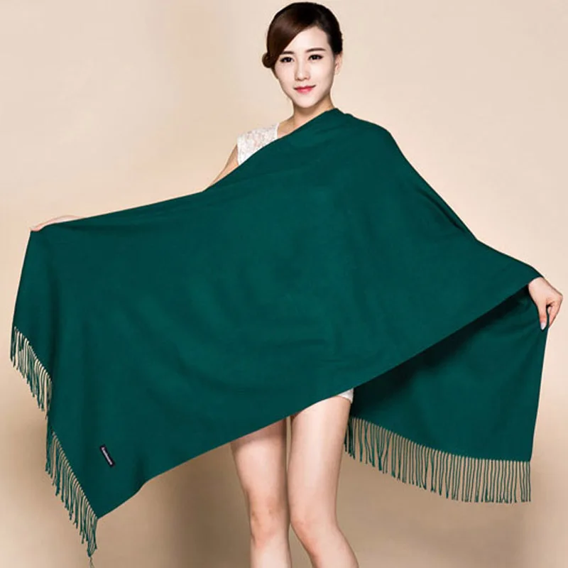 Winter Solid Color 100% Soft Women's New Lengthen Tippet Fashion Fine Tassels Cashmere Pashima Long Shawl Scarfs Wrap Warm