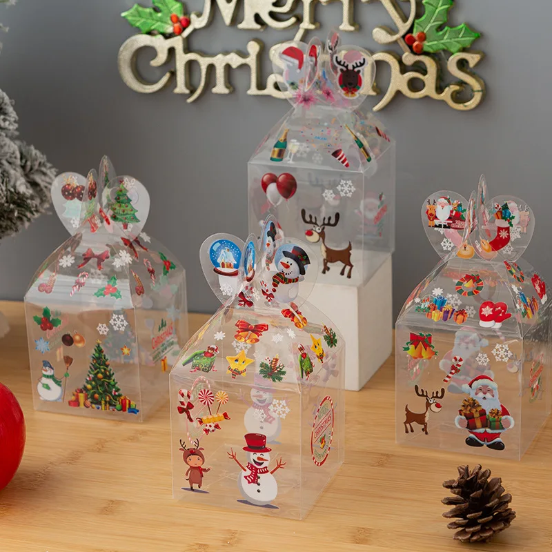 200pcs PVC Transparent Candy Box Christmas Decoration Gift Box and Packaging Santa Claus Snowman Elk Reindeer Candy Apple Boxes