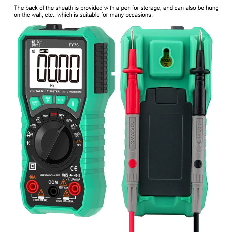 FY76 Digital Multimeter 5999 Counts Backlight Auto Range AC/DC Voltage Meter Ohm Transistor Testers Multi Meter LB88