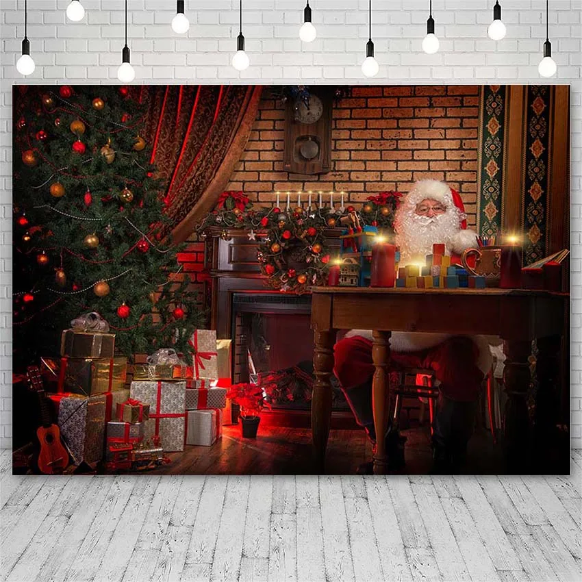 

Avezano Merry Christmas Tree Backdrops Winter Gifts Santa Claus Bow Bell Candle Decor Photographic Backgrounds For Photo Studio