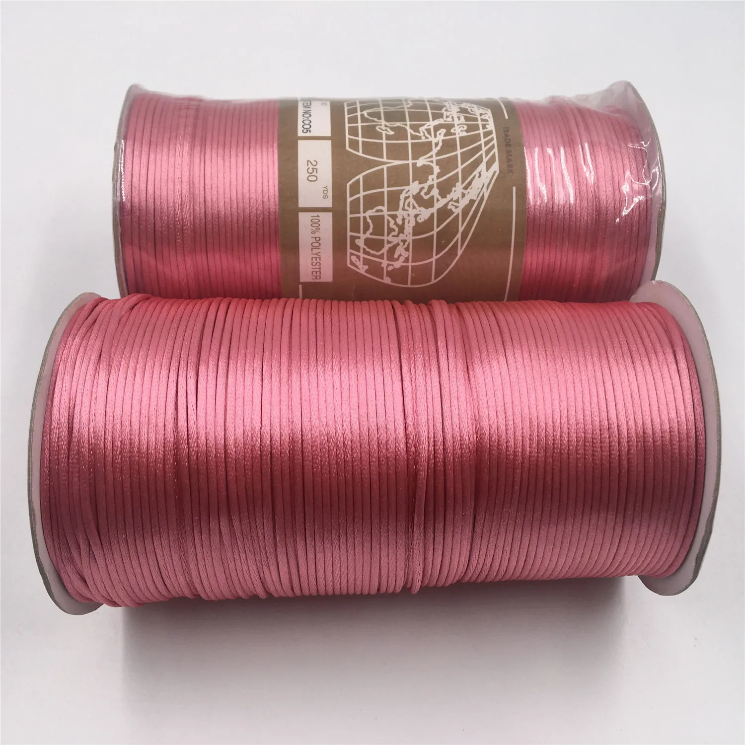 2mm Rose Rattail satynowy sznurek nici chiński węzeł Macrame bransoletka sznurek pleciony DIY frędzle koraliki na nitkach 20 metrów lot