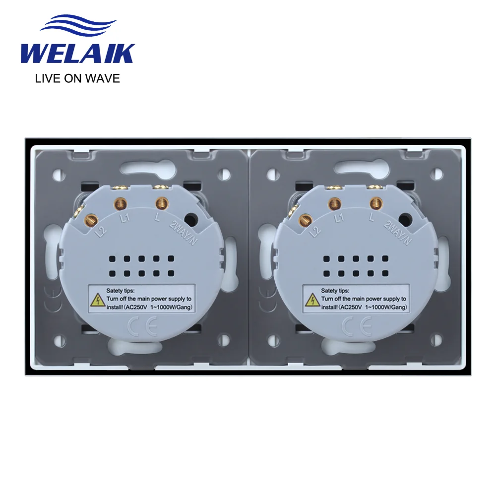 WELAIK EU 151*80 مللي متر الأوروبي القياسية 2 الإطار 1 ~ 1000 واط 2gang 1way كريستال زجاج-لوحة مصباح ليد مفتاح حائط يعمل باللمس 220 فولت A292121CW