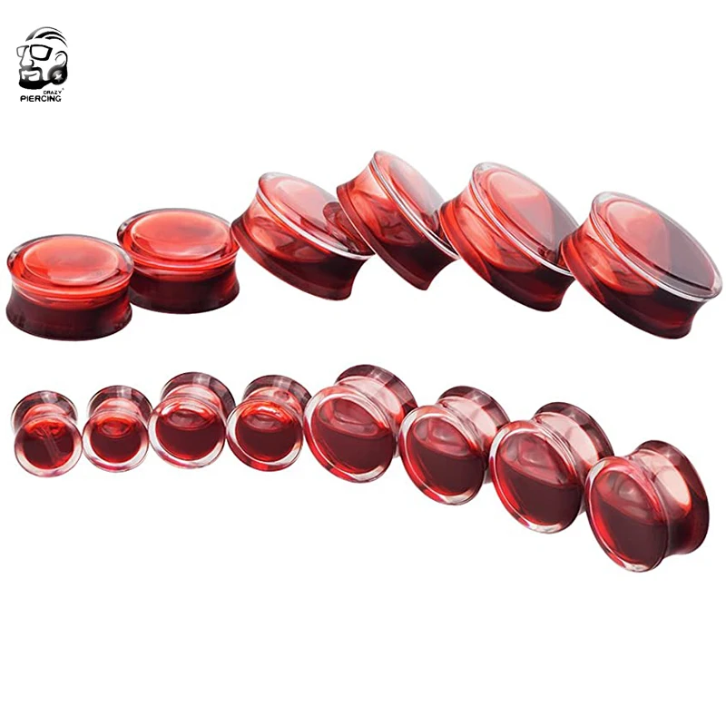 2pcs Trendy Blue Red Liquid Blood Acrylic Ear Plugs Tunnels Lobe Earrings Piercing Oreja Luminous Ear Expander Jewelry for Gift