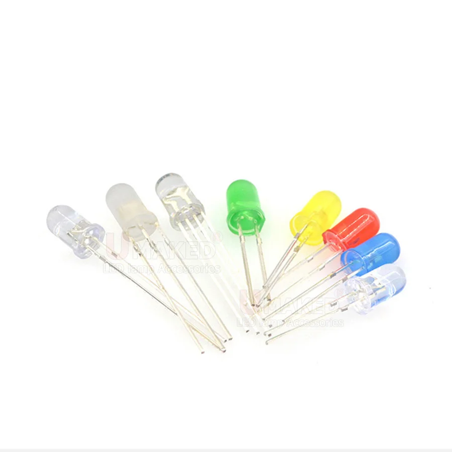 50pcs 2/3/5/8/mm LED Diode F3 F5 Assorted Kit White Green Red Blue Yellow Orange Pink Purple Warm White DIY Light Emitting Diode