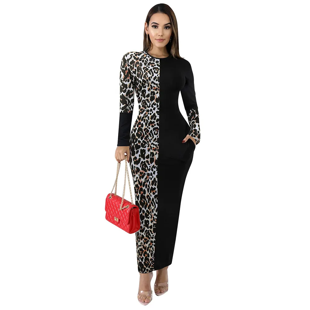 Sexy Leopard Print Dresses for Women Party Autumn Winter Womens Long-sleeved Dress Fashion Long Sleeve Free Shipping Plus Size