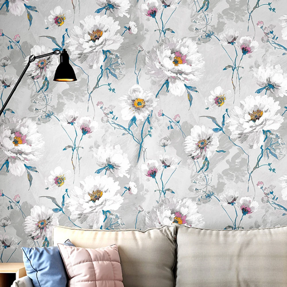 Q QIHANG Retro Style Country Pastoral Bouquet Living Room TV Background Non-woven Wallpaper Roll 0.53m*10m=5.3m2