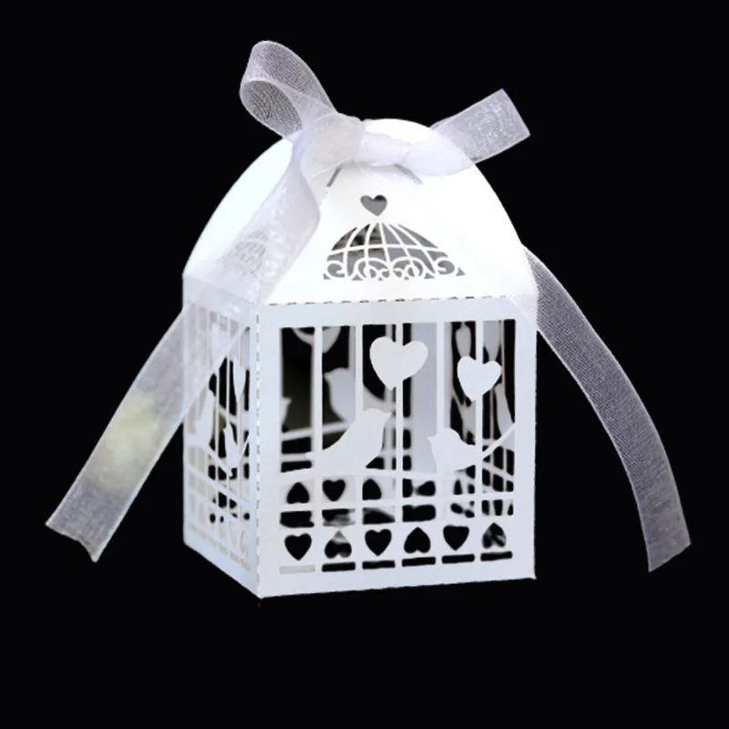 

50Pcs Love Heart Bird Laser Cut Wedding Bridal Favors Gifts Box Hollow Candy Boxes With Ribbon Baby Shower Wedding Party Decor