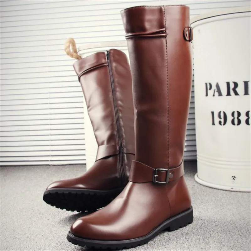 Plus Size 37-45 Spring Autumn Men Long Boots Vintage Black Male Motorcycle Boots Knee-High Punk Round Toe Cowboy Western Boots