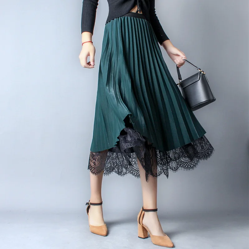 

Korean-style High-waisted Gauze Skirt Women's 2020 New Style Solid Color Reversible Lace Pleated Skirt Elegant Big Skirt